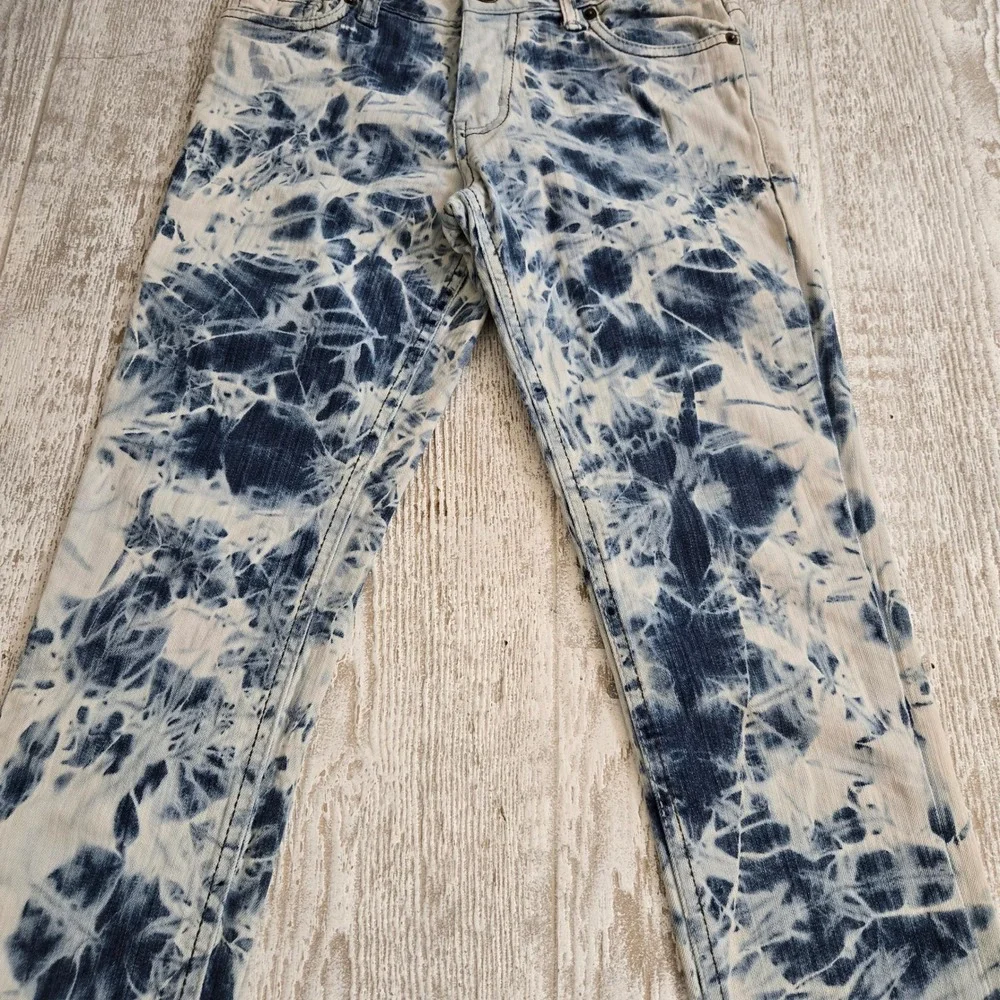 Rock Baby Love Blue White Acid Wash Tie Dye Skinny Jeans Size 1 Y2K Grunge Boho